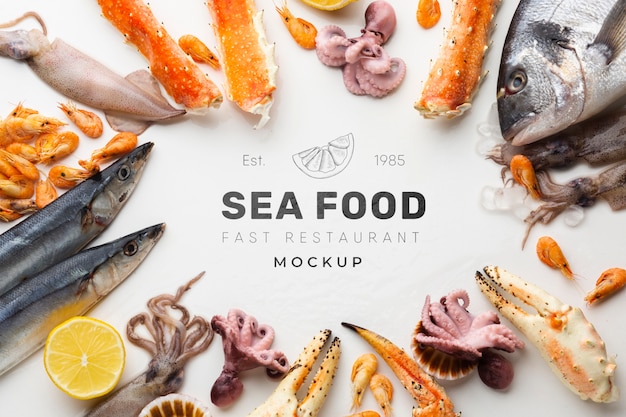 PSD delicious sea food assortment with mock-up