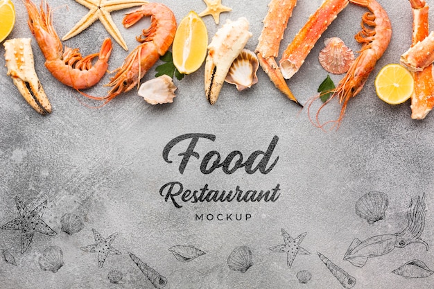 Delicious sea food composition with mock-up