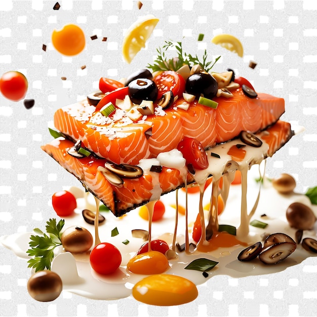 PSD delicious seafood fresh salmon and salad on a transparent background ai generated