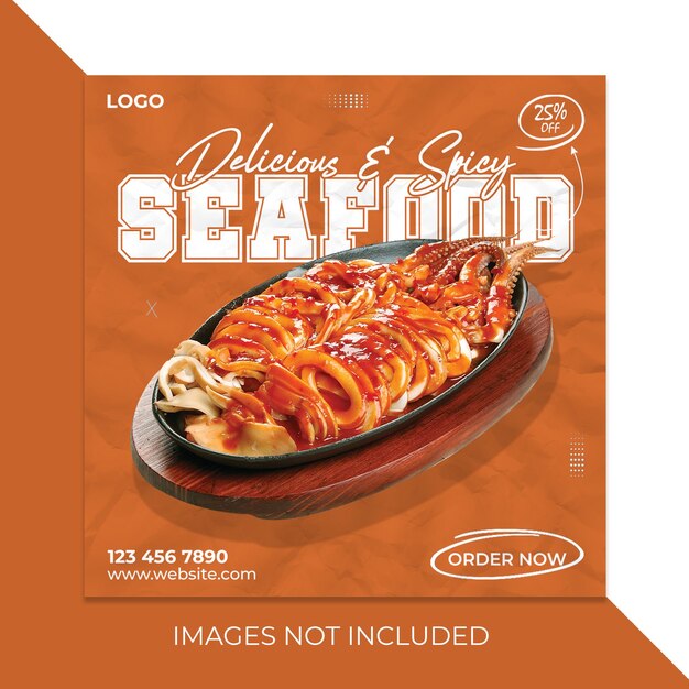 PSD delicious seafood and restaurant food social media post banner template