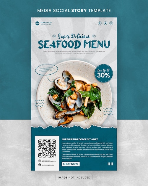 PSD delicious seafood restaurant menu media social story post template