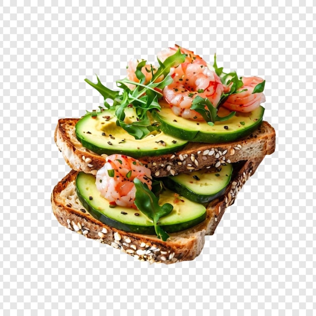 Вкусные креветки, авокадо, сэндвич, хлеб на гриле, здоровый рецепт.