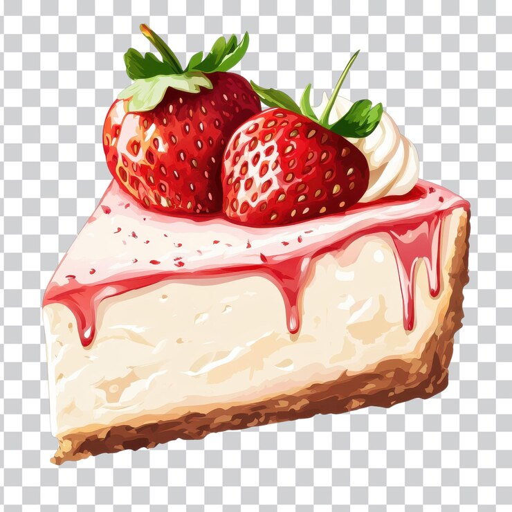 PSD delicious slice of strawberry cheesecake for dessert on transparent background