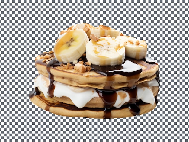 Delicious smores banana pancake stack isolated on transparent background