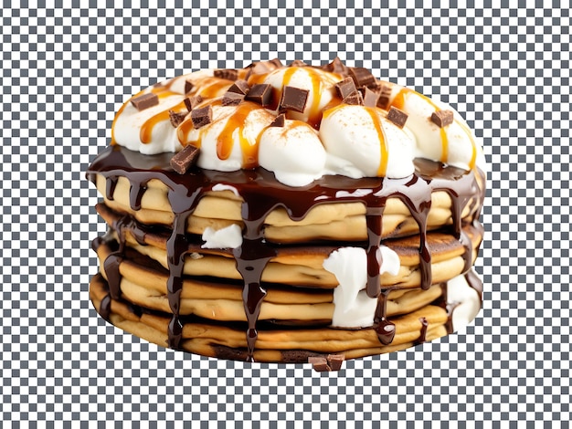 PSD delicious smores banana pancake stack isolated on transparent background