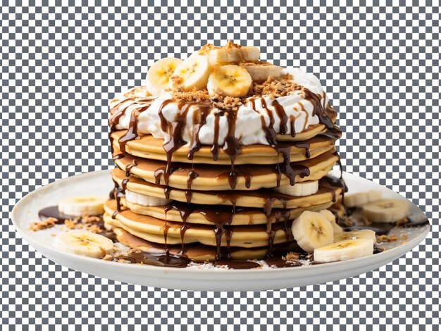 Delicious smores banana pancakes stack isolated on transparent background