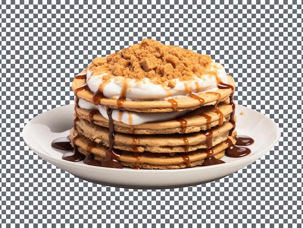 PSD delicious smores pancake stack with graham cracker crumble topping on transparent background
