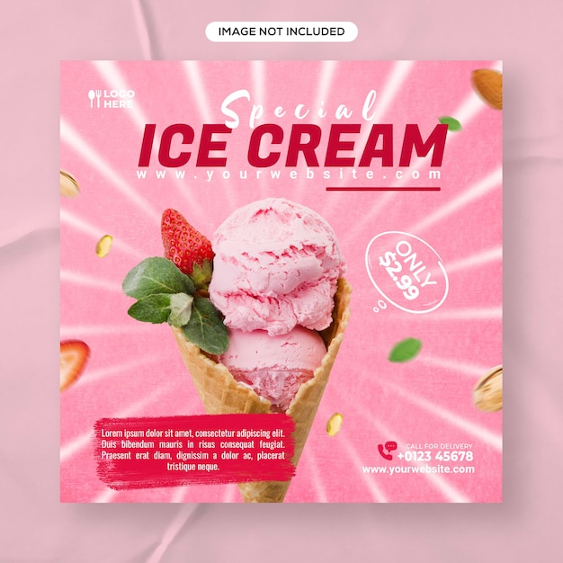 おいしい特別なアイスクリームショップソーシャルメディアバナー投稿デザインテンプレート