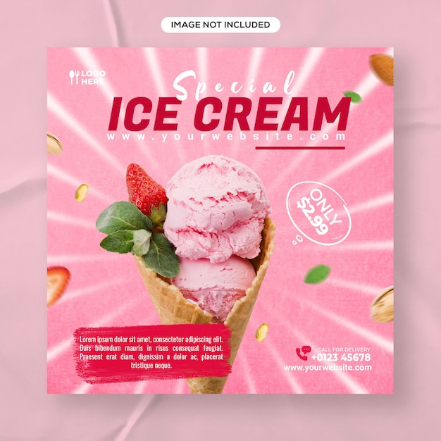 Delicious special ice cream shop social media banner post design template