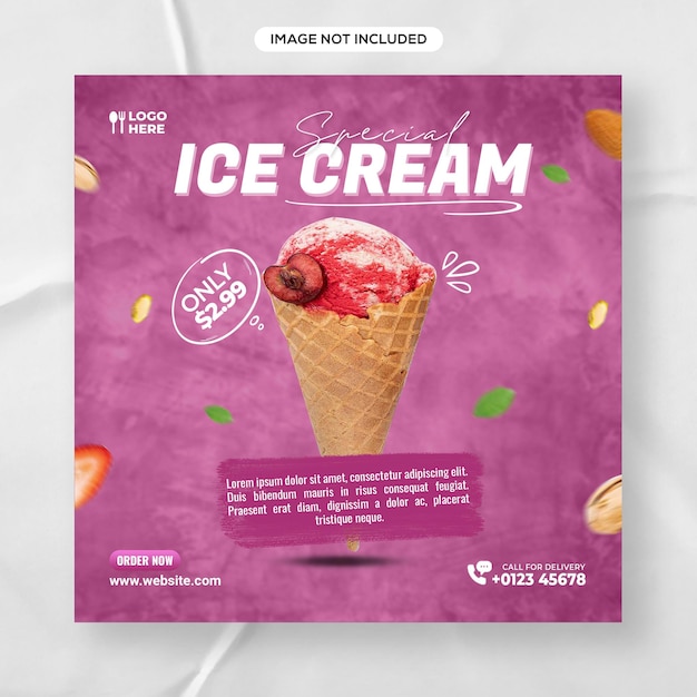 Delicious Special ice cream shop social media banner post design template