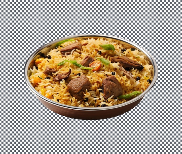 PSD delicious and spicy mutton biryani fragrant isolated on white background