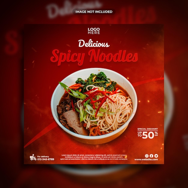 Delicious spicy noodles social media post template design