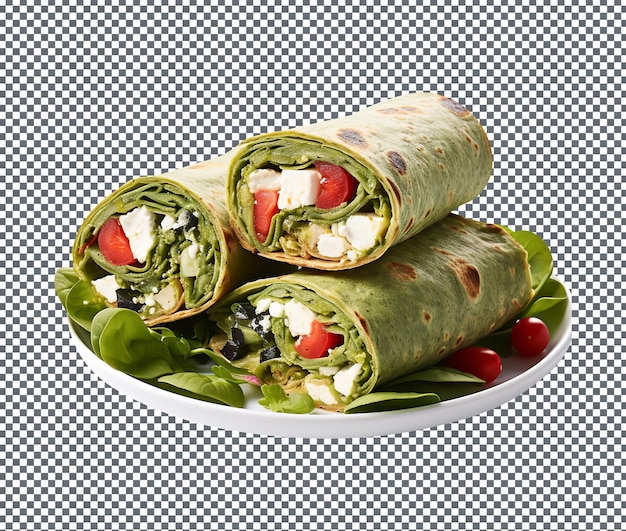 PSD delicious spinach and feta salad wrap isolated on transparent background