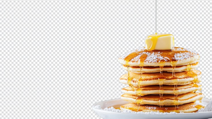 PSD delicious stack of fluffy pancakes topped with butter and drizzled with maple syrup ideal for breakfast scenarios and culinary promotions