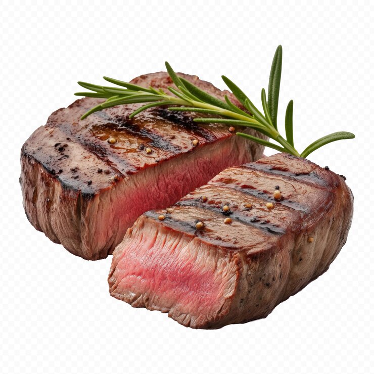 PSD delicious steak object on transparent background png file