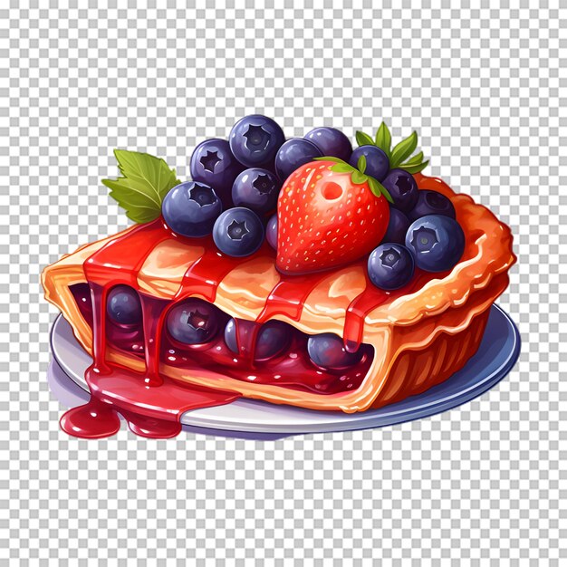 Delicious strawberry and blueberry cake isolated on transparent background