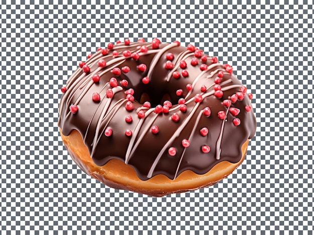 Delicious strawberry and chocolate donut isolated on transparent background