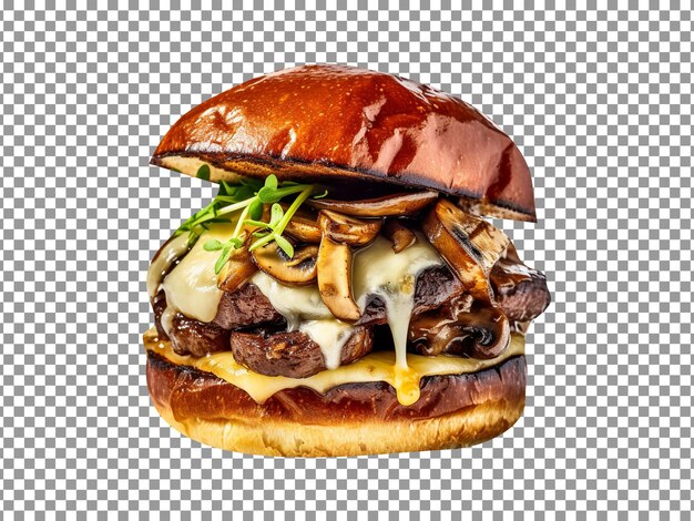 PSD delicious swiss and mushroom burger isolated on transparent background