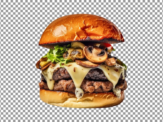 PSD delicious swiss and mushroom burger isolated on transparent background