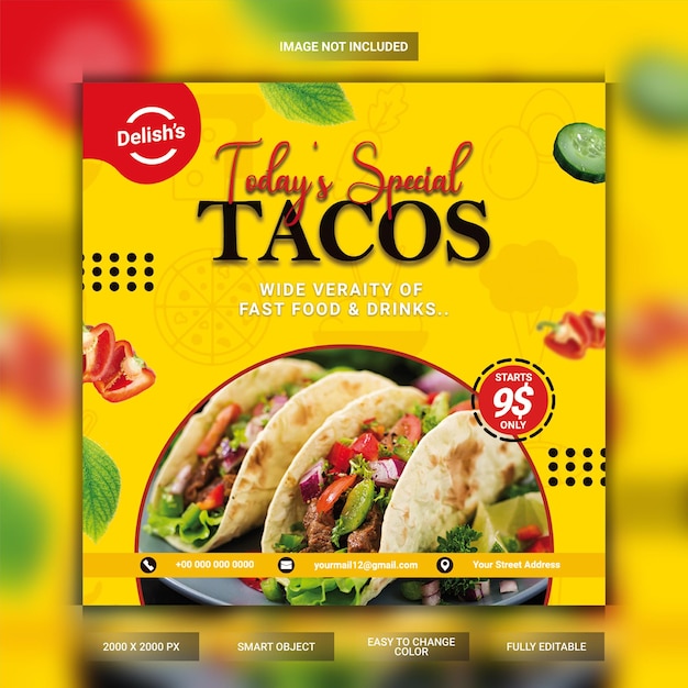 Delicious tacos food social media post