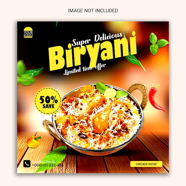 Delizioso gustoso banner di social media biryani