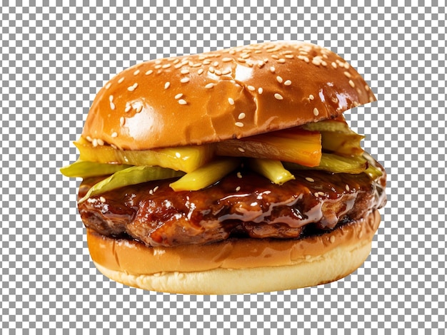 PSD delicious teriyaki pineapple burger isolated on transparent background