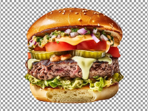 Delicious tex mex burger isolated on transparent background