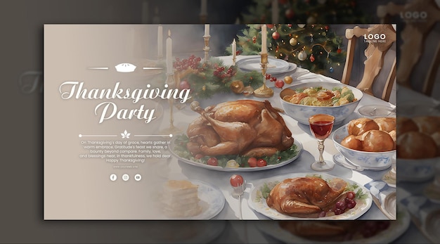 PSD delicious thanksgiving meal in watercolor style awakens the senses psd greeting background