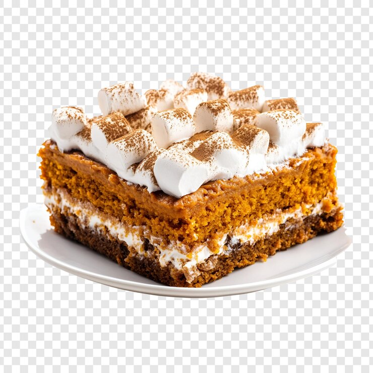 PSD delicious threelayered cake met marshmallows en chocolade geïsoleerd op doorzichtig