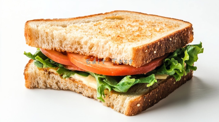PSD a delicious toasted sandwich with lettuce tomato and cheese featuring a bite taken out of it