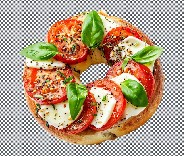 Delicious tomato basil mozzarella bagel isolated on transparent background