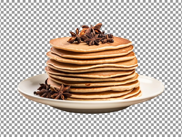 Delicious traditional chai pancakes stack isolated on transparent background