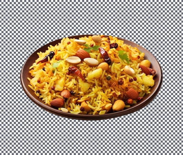 Вкусный традиционный индийский поха приготовленный рис изолированный на прозрачном фоне