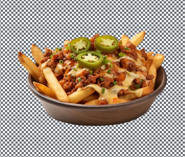 PSD delicious turkey chili cheese fries isolated on transparent background