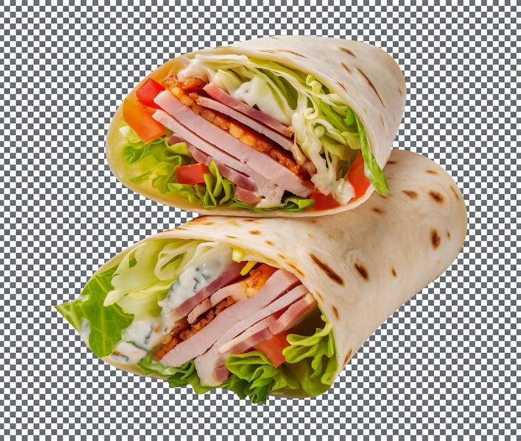 PSD delicious turkey club wrap isolated on transparent background