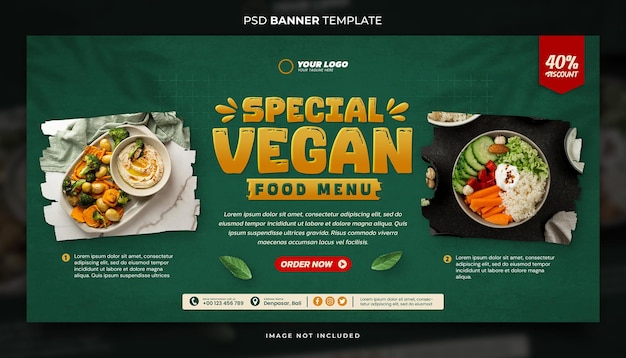 delicious vegan food menu cover or banner template