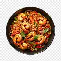 PSD delicious vegetable beef and shrimp chow mein on transparent background generative by ai