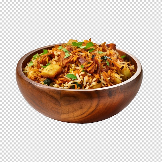 PSD delicious vegetable biryani in a bowl on white