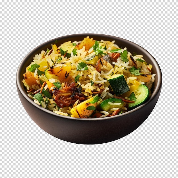 Delizioso biryani di verdure in una ciotola su bianco