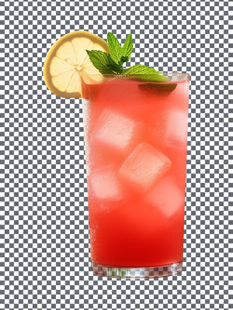 PSD delicious watermelon juice glass with a lemon slice and ice cubes isolated on transparent background