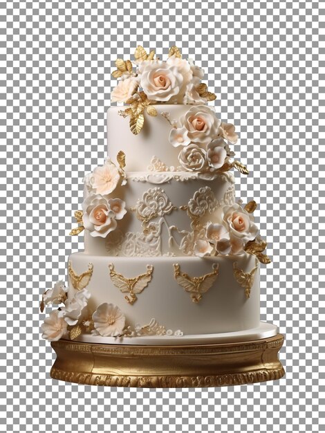 Delicious wedding fondant cake isolated on transparent background