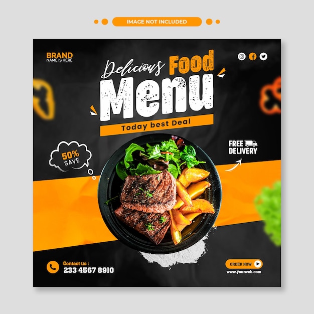 맛있는 주말 메뉴 소셜 미디어 포스트 및 웹 배너 템플릿