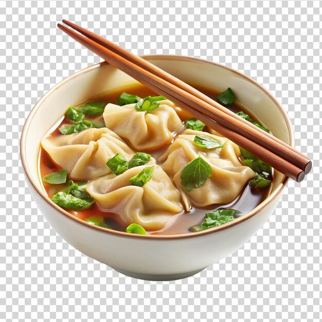 PSD deliziosa zuppa di wonton su una ciotola isolata su uno sfondo trasparente