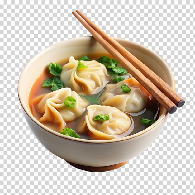 PSD delicious wonton soup on bowlisolated on transparent background