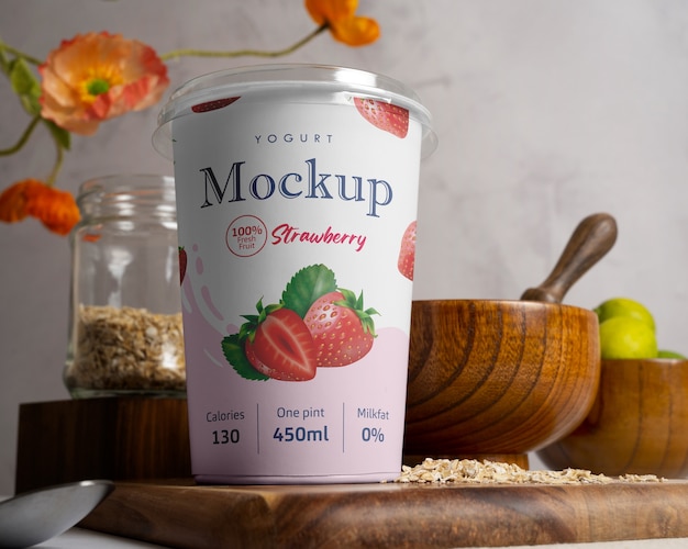 Delicious yogurt packaging mockup