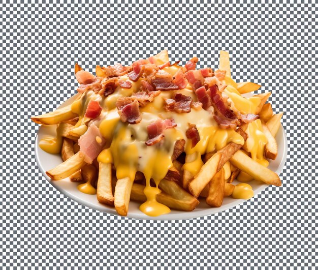 PSD delicious and yummy bacon cheese fries isolated on white background