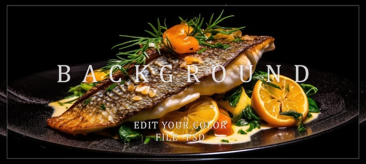 PSD вкусная рыба на гриле с лимоном и травами