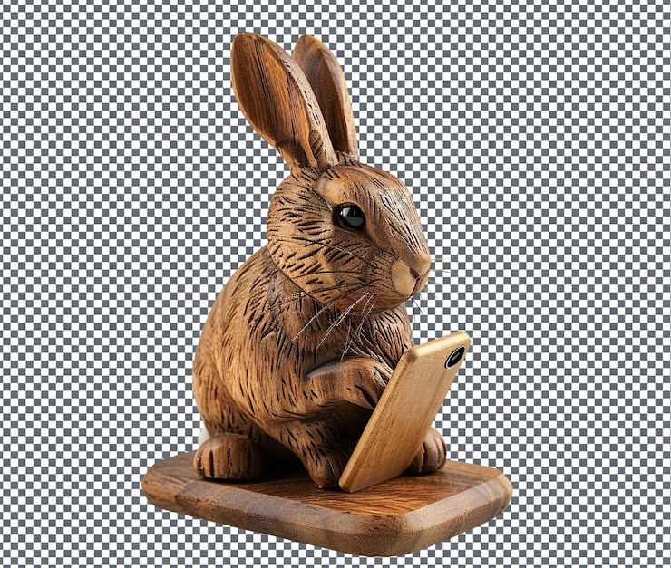 PSD delightful bunny shaped phone stand isolated on transparent background