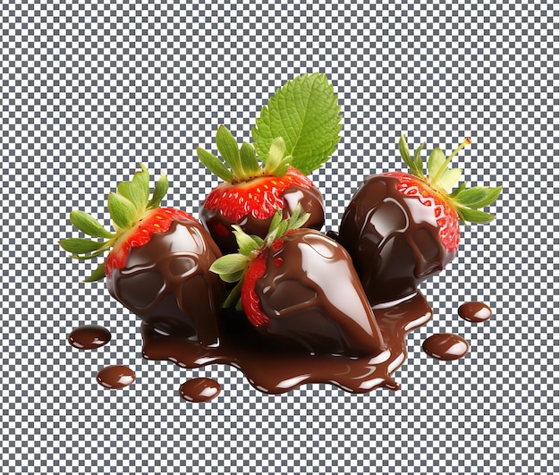 Delightful chocolate covered strawberries isolated on transparent background