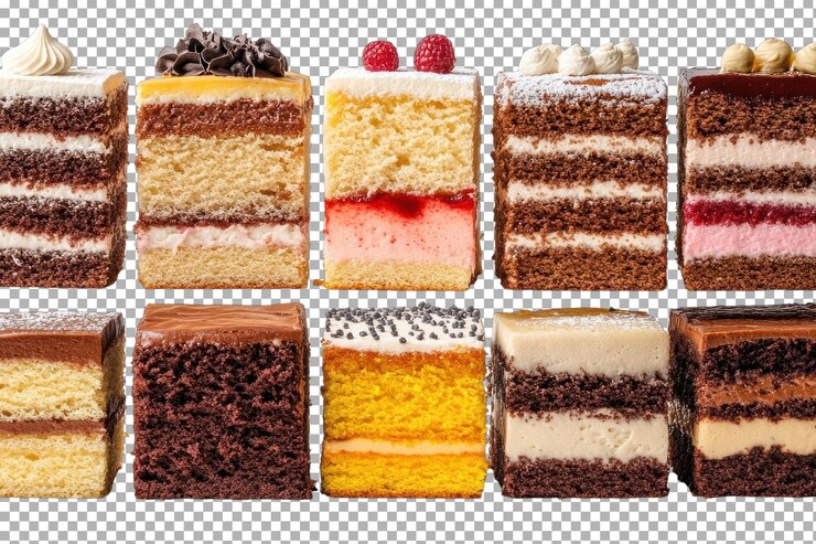PSD delightful layers of sweetness showcased in a colorful cake display for dessert lovers